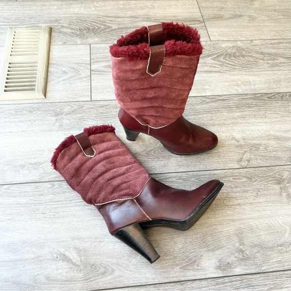 Vintage Alaskan Fleece Lining Suede Smooth Leather Heeled Boots Made in Canada - Picture 2 of 14